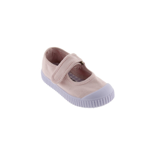 Sapatos Victoria 1915 estilo Mary Jane em lona com fecho de velcro e sola em tons pastel.