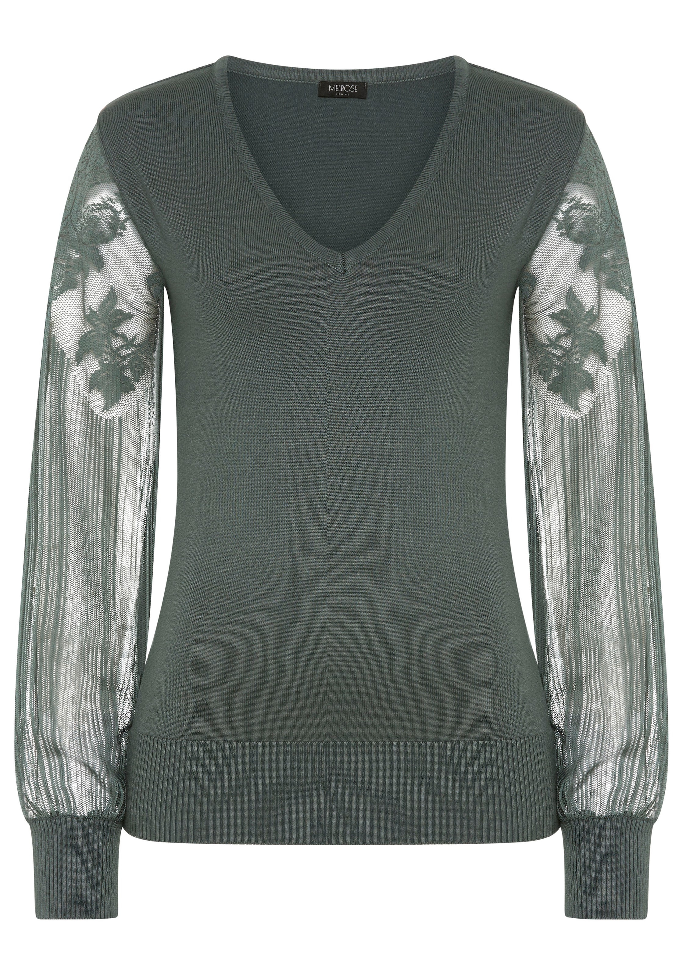 Melrose V-Ausschnitt-Pullover , Feinstrickpullover mit Ärmeln aus hochwertiger Spitze