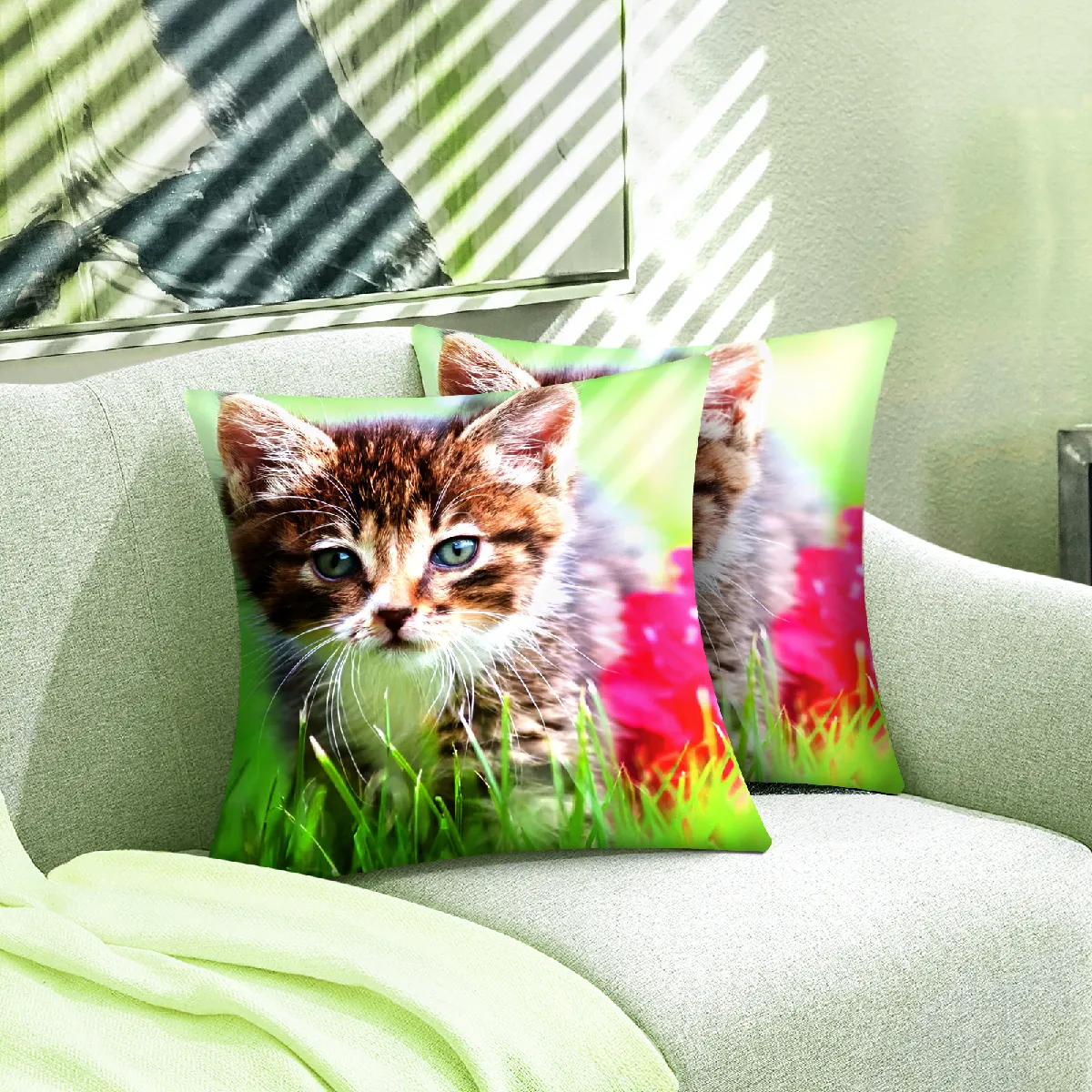 AVIZAR Lot 2 Housses Coussin Chaton Jardin