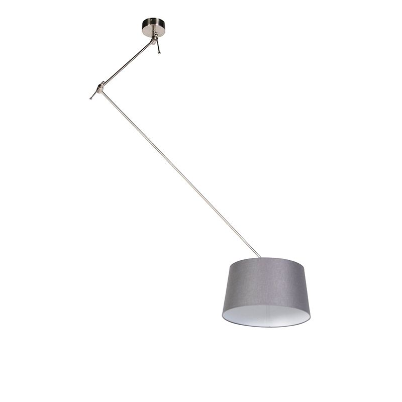Hanglamp staal met linnen kap donkergrijs 35 cm - Blitz