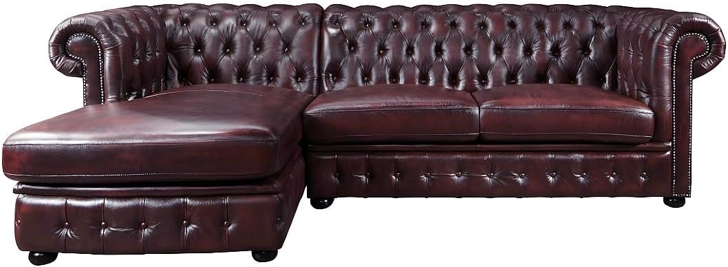 Vente-unique Chesterfield Ecksofa Brenton, 100% BÅffelleder ? Burgunderrot ? Linke Ecke