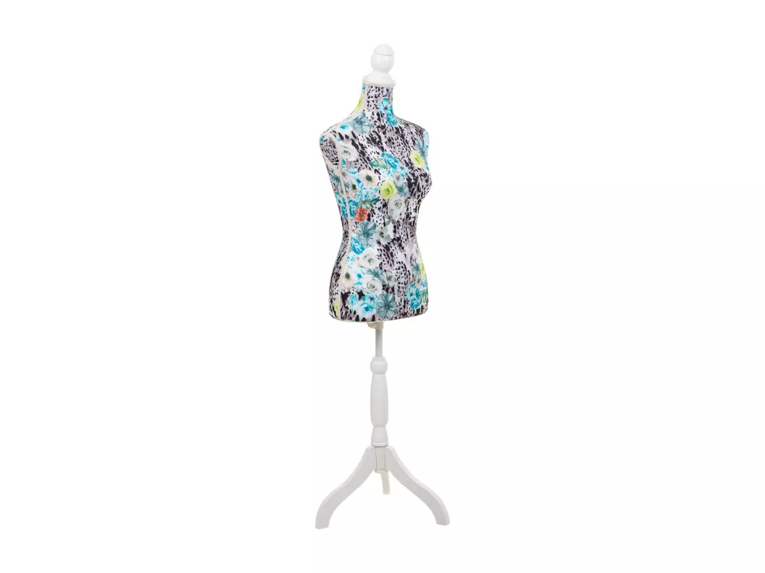 Mannequin en bois et mousse habillé de tissu bleu 24x37,5x168h
