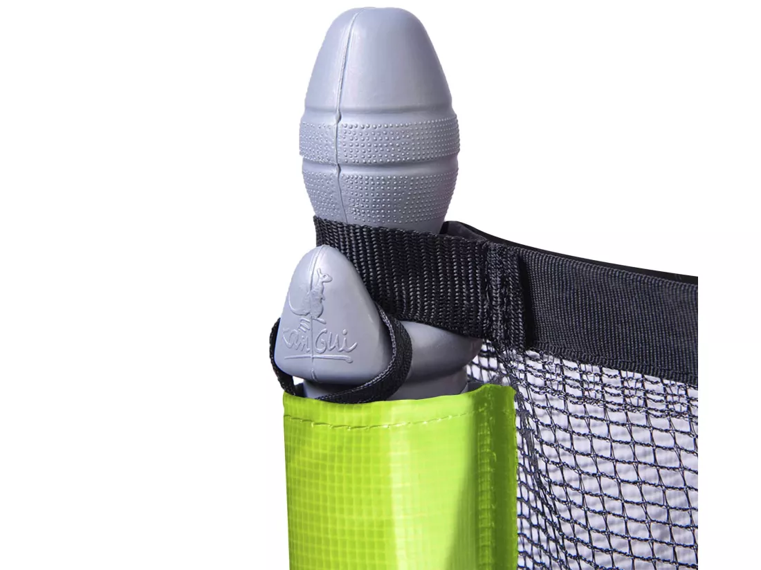 Kangui - Trampoline de jardin 426 cm + filet + échelle + bâche + kit d'ancrage JUMPI Taupe/Vert