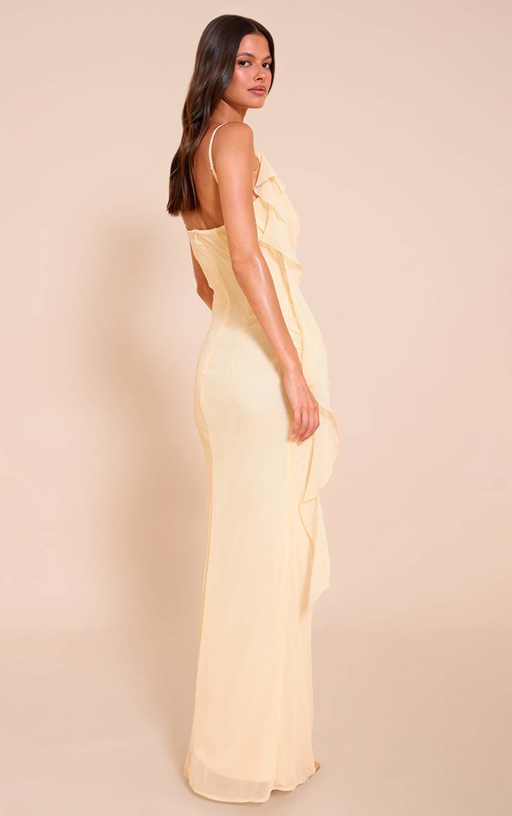 Citron Robe Longue En Mousseline À Bretelles Avec Détails À Volants