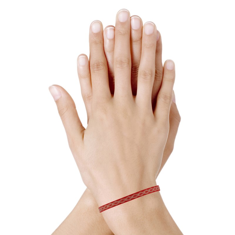 Bracelet Lien Tissé Rouge Losanges Orangés