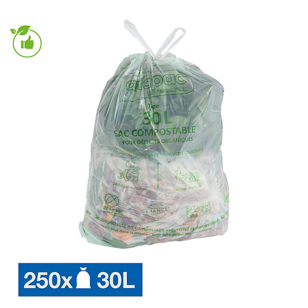 Sacs poubelle pour déchets compostables 30 L transparents, lot de 250