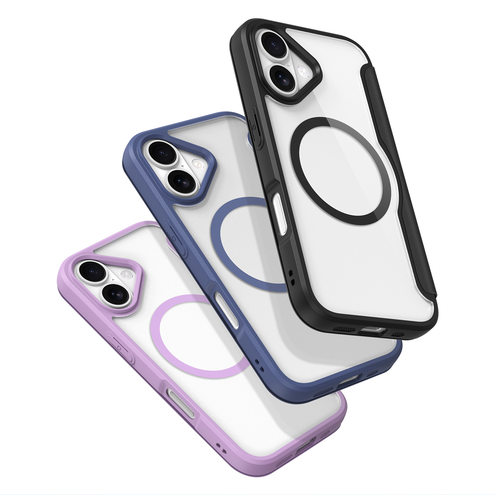 iPhone 17 MagSafe Hybrid Leder Tasche   Kunststoff Rückseite (RFID Schutz) - Blau / Transparent