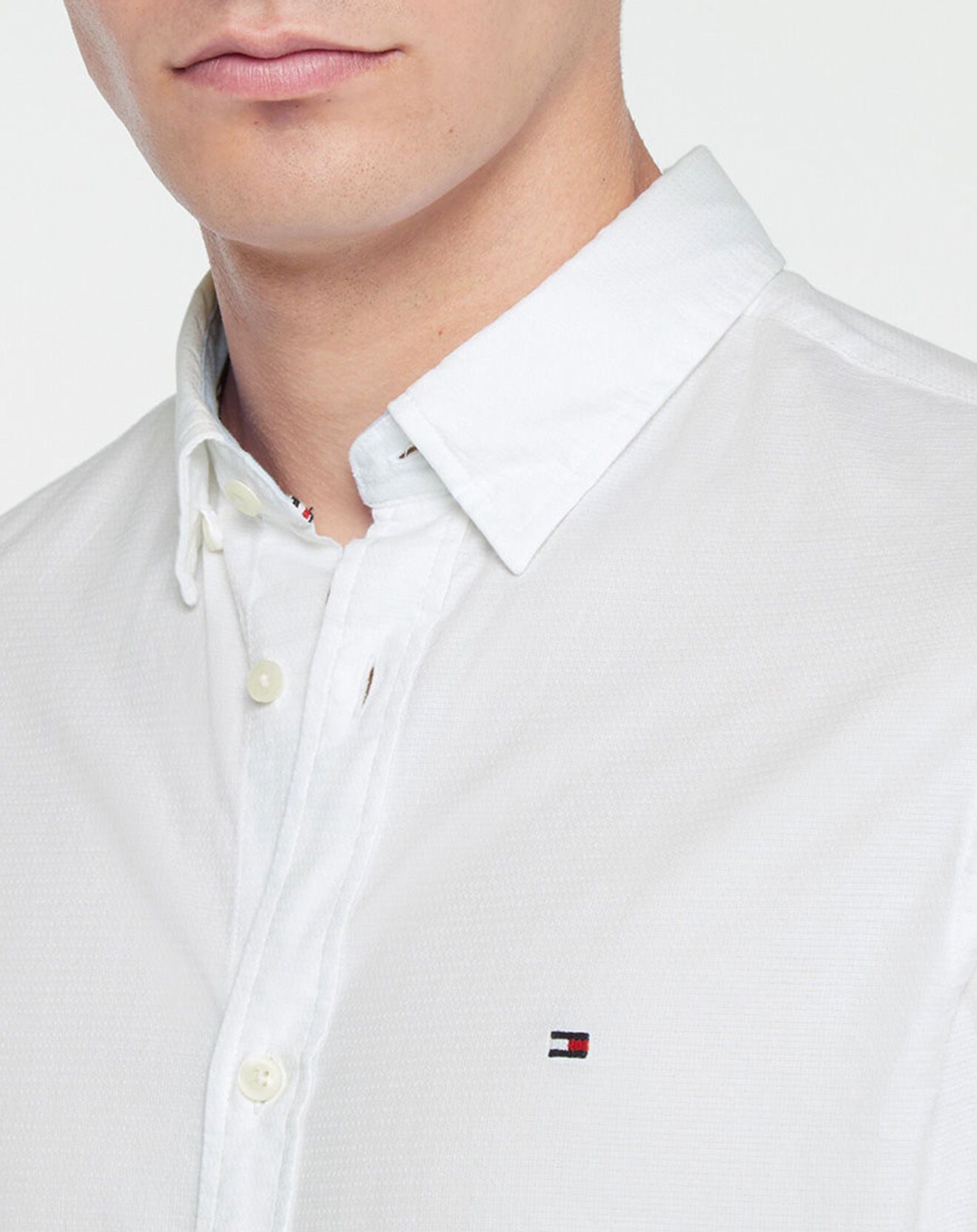 Tommy Hilfiger Chemise Slim en Coton Bio mélangé Flex Dobby blanche