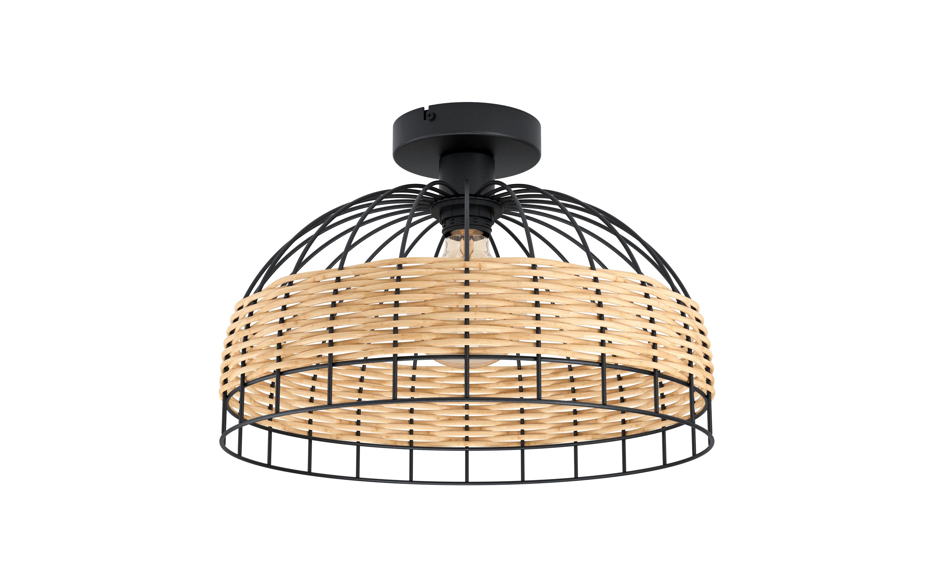 Deckenleuchte ANWICK 1x E27, Schwarz/NaturSchirmleuchte aus Rattan und Metall