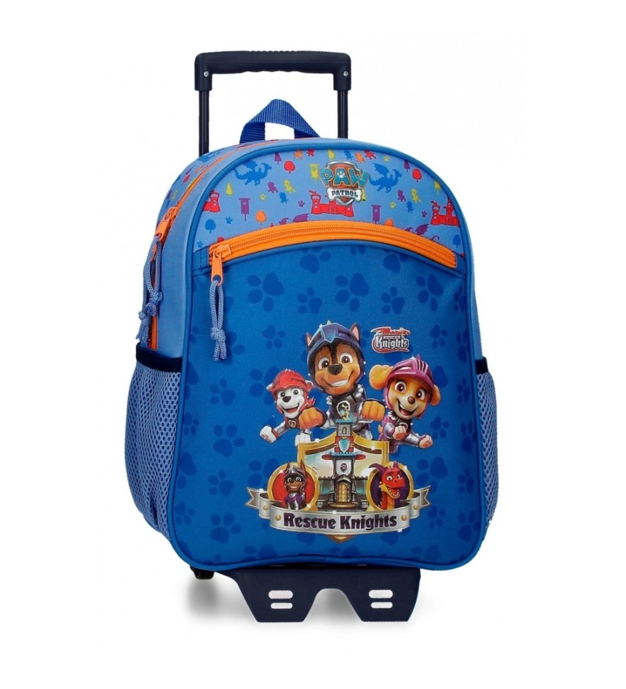 Mochila Joumma Bags Paw Patrol Rescue Knights 33cm com carrinho azul