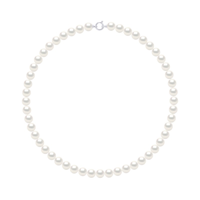CHOKER - Véritables Perles de Culture d'Eau Douce Rondes 10-11 mm - Blanc Naturel - Or Blanc