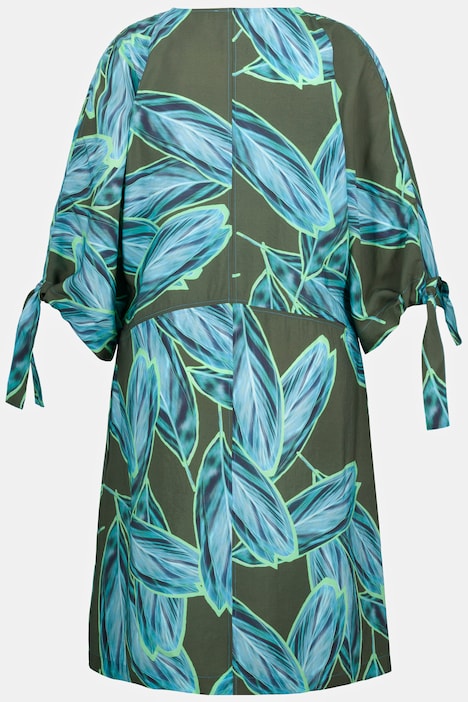 Midikleid, Blätter, A-Linie, Rundhals, 3/4-Fledermausarm