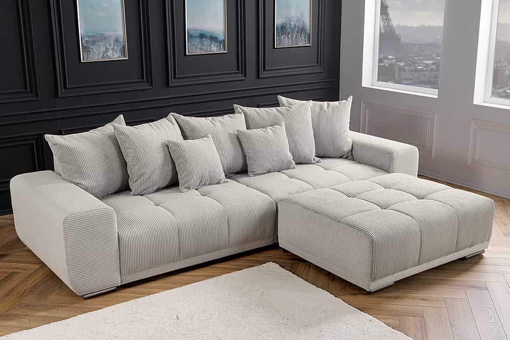 Modernes XXL Sofa ELEGANCIA 285cm champagner beige Cord inklusive Kissen Bigsofa