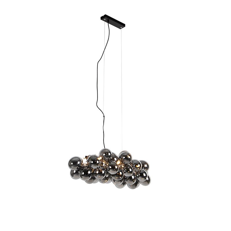 Art Deco hanglamp zwart met smoke glas 8-lichts - Uvas