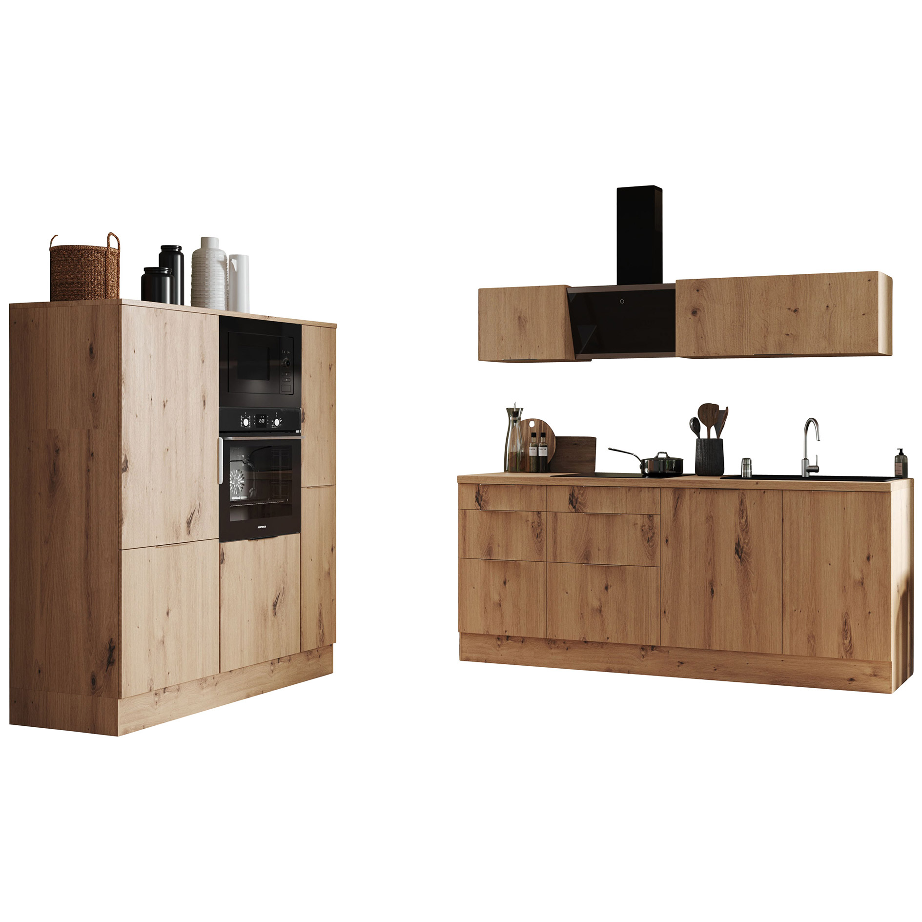Küchenblock - Artisan Eiche - mit E-Geräten - 370 cm