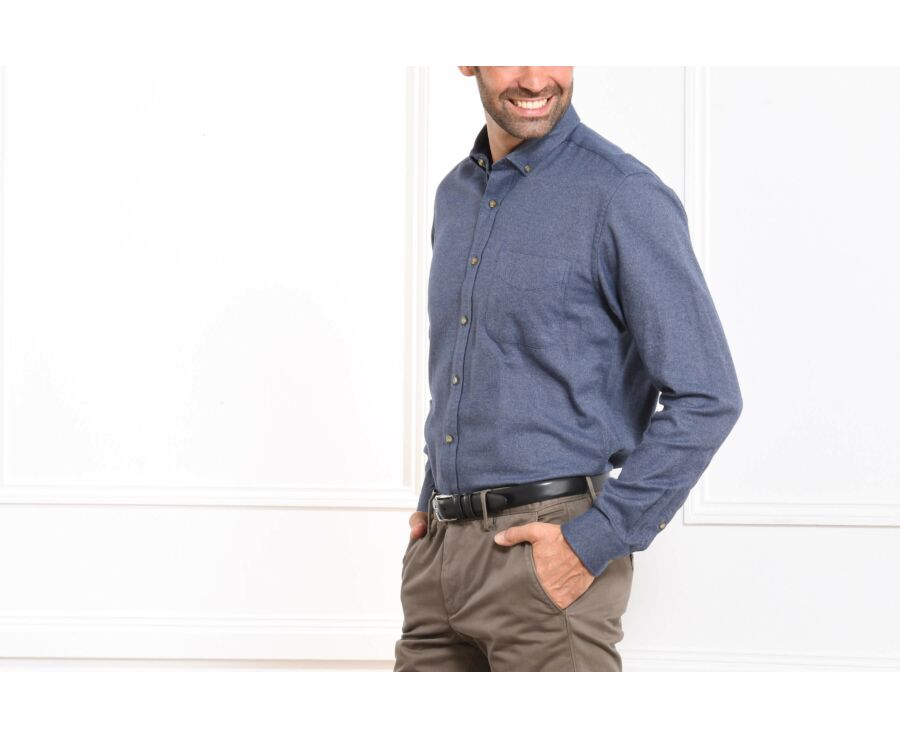 Chemise flanelle bleu denim - Poche poitrine - HARRISON