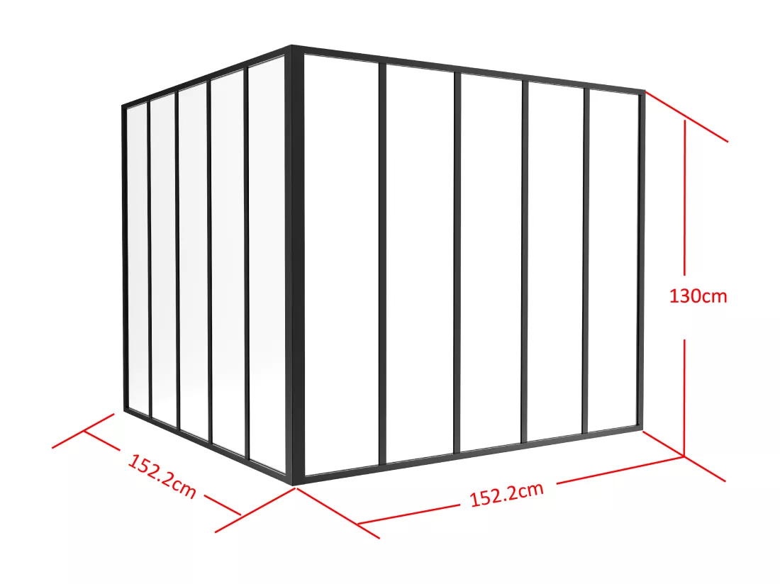 Verrière d'angle d'atelier en aluminium thermolaqué - L150 x L150 x H130 - Noir - BAYVIEW
