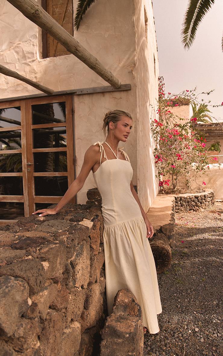 Citron Robe Maxi À Taille Basse Effet Lin Avec Bretelles