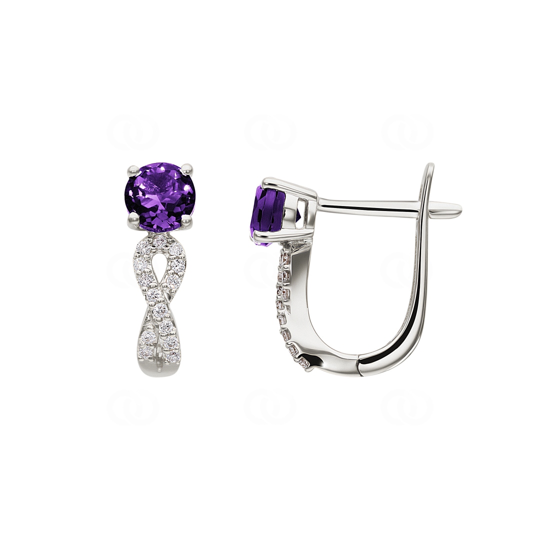 Kreolen 750/18 K Weissgold mit Amethyst rund und Diamanten 0.11 ct H/si