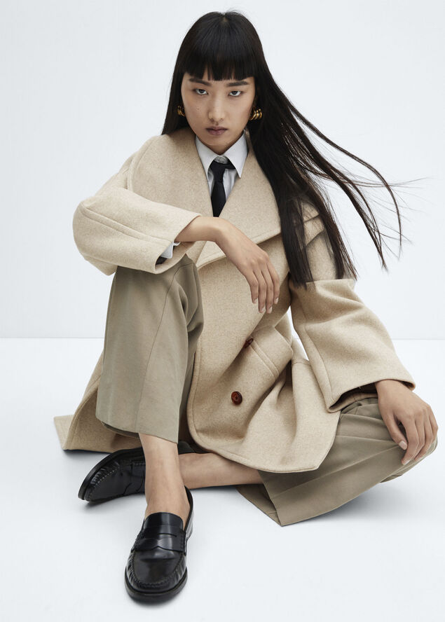 MANGO Midi maxi lapel coat Lt pastel grey