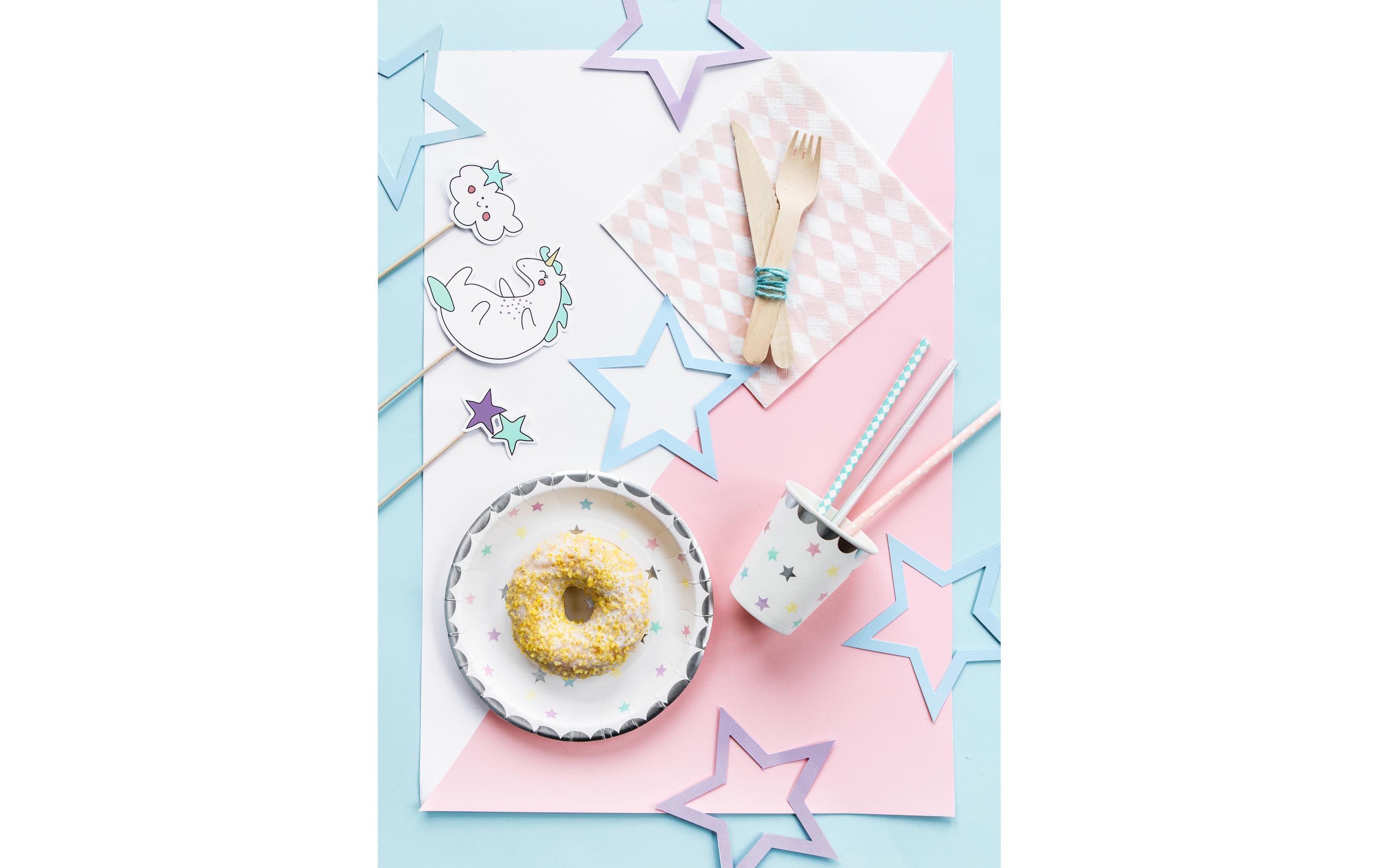 Einwegbecher Einorn/Sterne 6 StückPappbecher für Kindergeburtstag