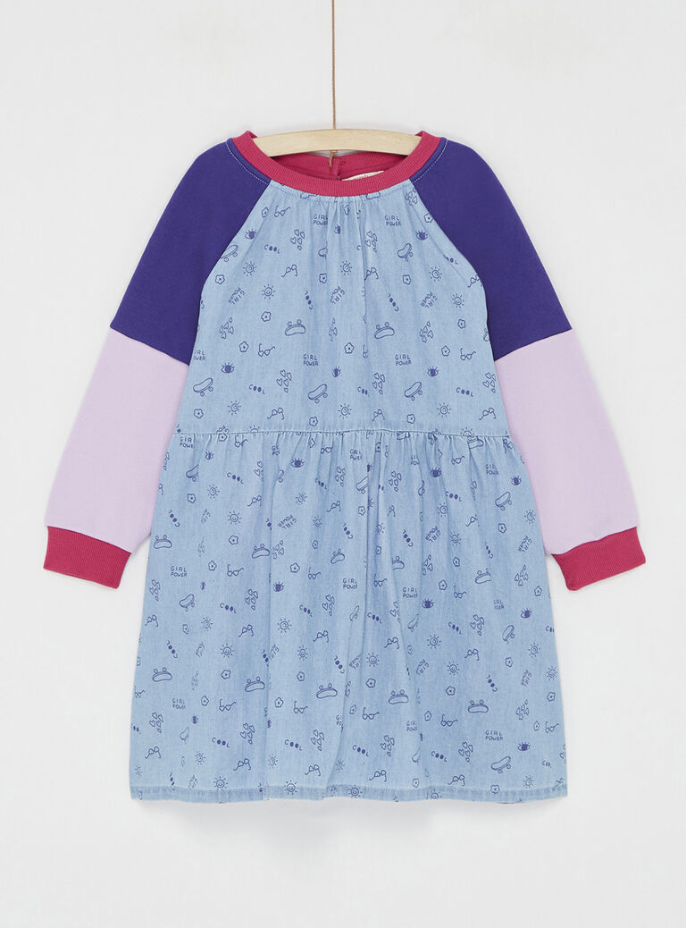 Robe bi-matière bleue en denim pour fille