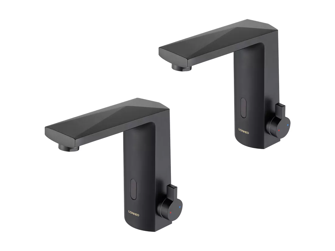2pcs Mitigeur Lavabo Capteur Infrarouge Intelligent Automatique, Mitigeur Infrarouge Electronique Noir en Laiton à Eau Chaude et Froide