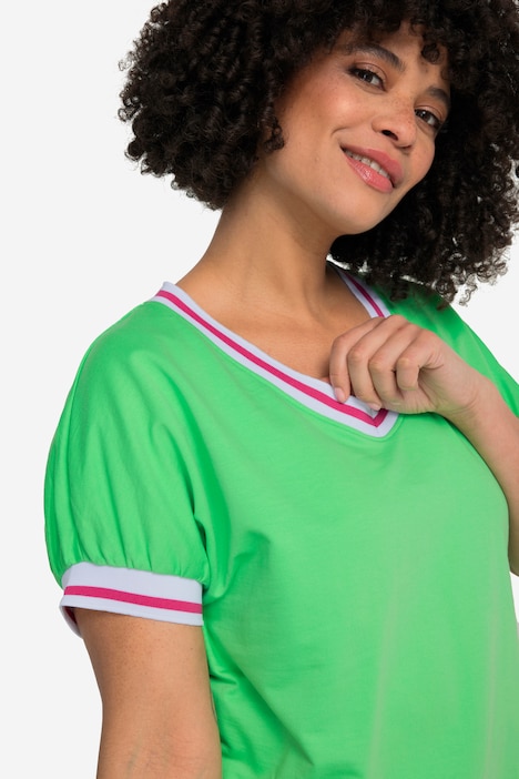 Sweater, oversized, V-Ausschnitt, Streifenbündchen