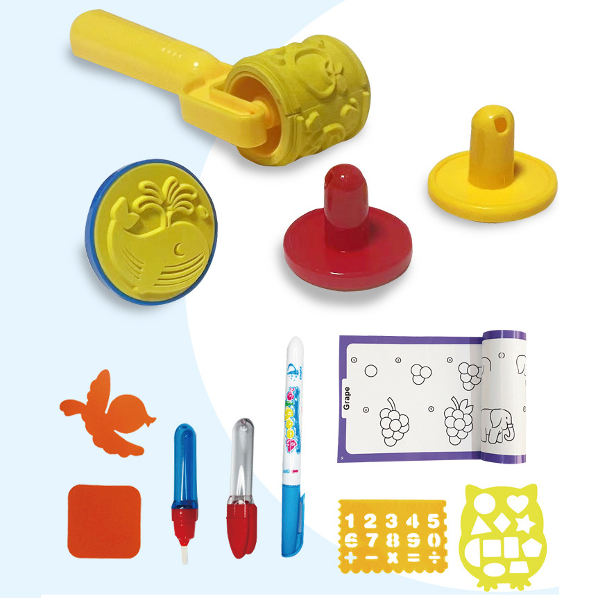 (22-tlg. Set) 118x88cm Magische Lern Spiel Zeichen Matte Wasser Maltafel für Kinder inkl. Formen / Schablonen / Stempel / Stifte - Assortiert