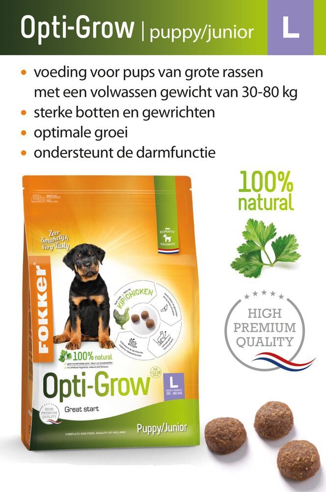 Fokker Opti-Grow L - Hondenvoer - 13 Kilogram - kip, rijst