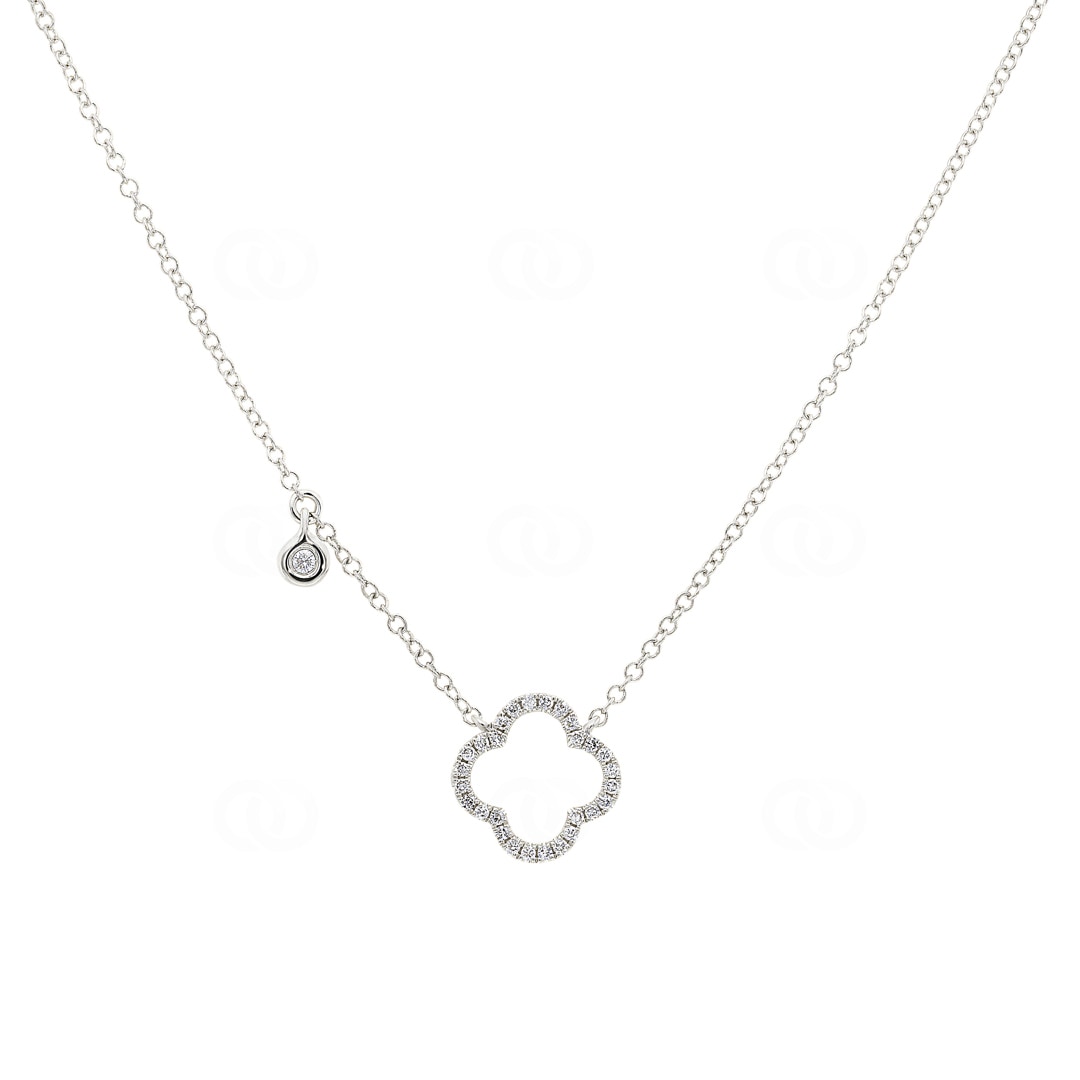 Collier 750/18 K Weissgold Kleeblatt mit Diamanten 0.09 ct H/si