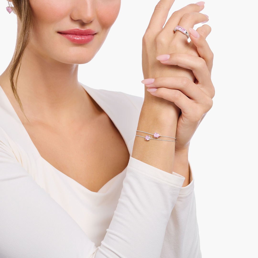 Thomas Sabo Basics Armband mit pinkfarbenem Zirkonia-Anhänger Silber