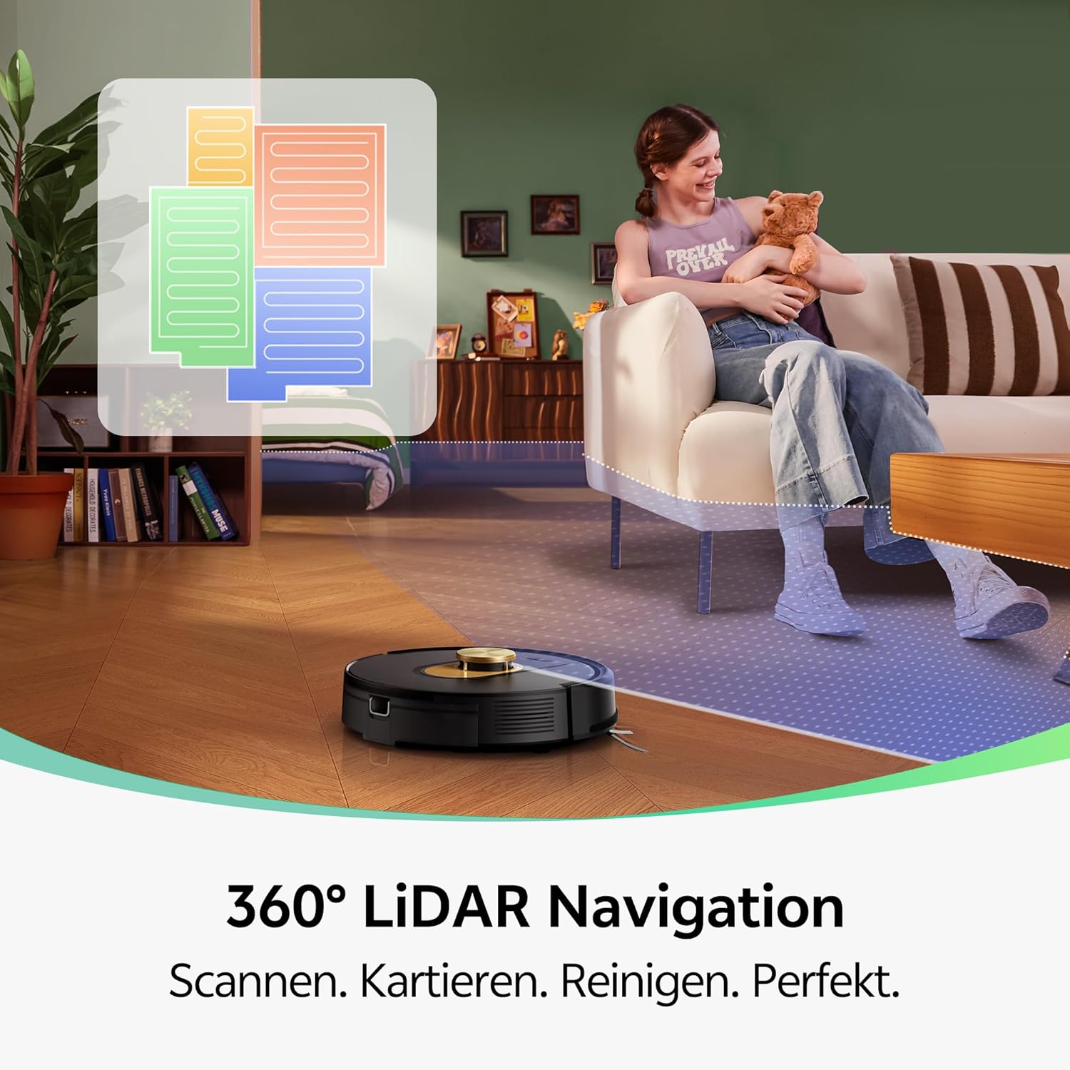 Vexilar W9 Saugroboter mit Wischfunktion, 8000Pa Staubsauger Roboter, LiDAR Navigation, 50 dB Leiser Roboterstaubsauger, 150 Min Laufzeit, 15 No-Go Zonen, 5 Karten, Sprach-, App- und Fernbedienung