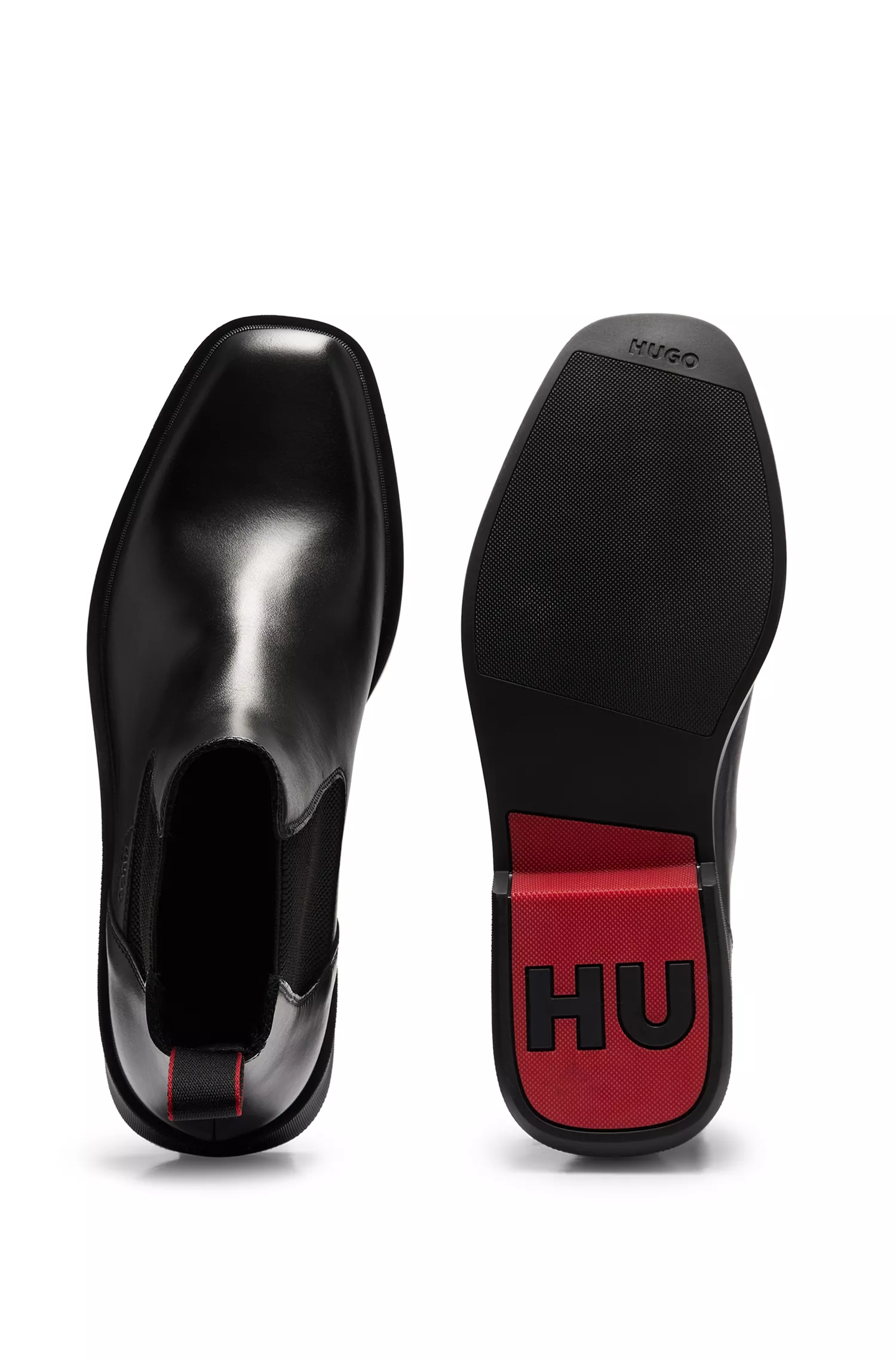 Botas Chelsea HUGO em couro napa vermelho com detalhe do logotipo