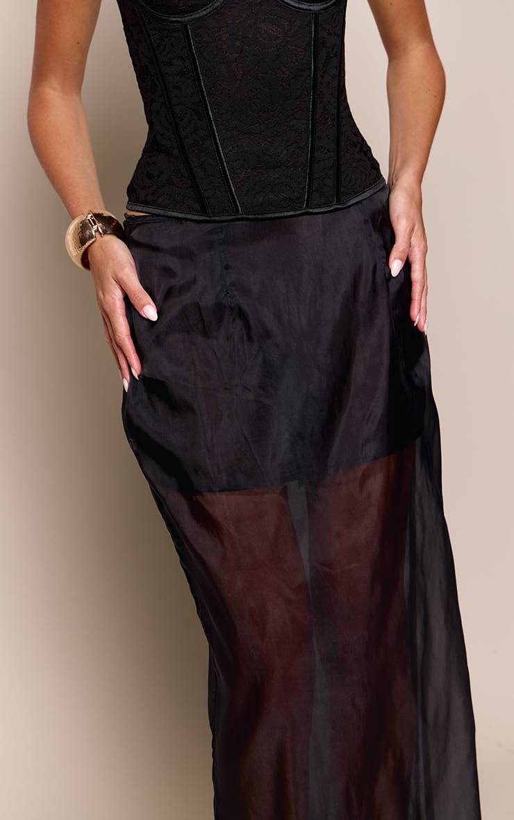 Noir Jupe Longue En Organza Superposée