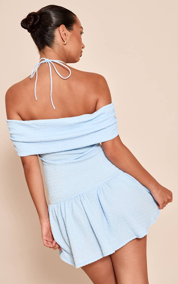Bleu Clair Robe Droite À Encolure Américaine Avec Détails De Perles Texturées