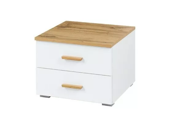 Chambre WOOD coloris chêne et blanc avec lit 160x200 LED, commode, chevets et armoire