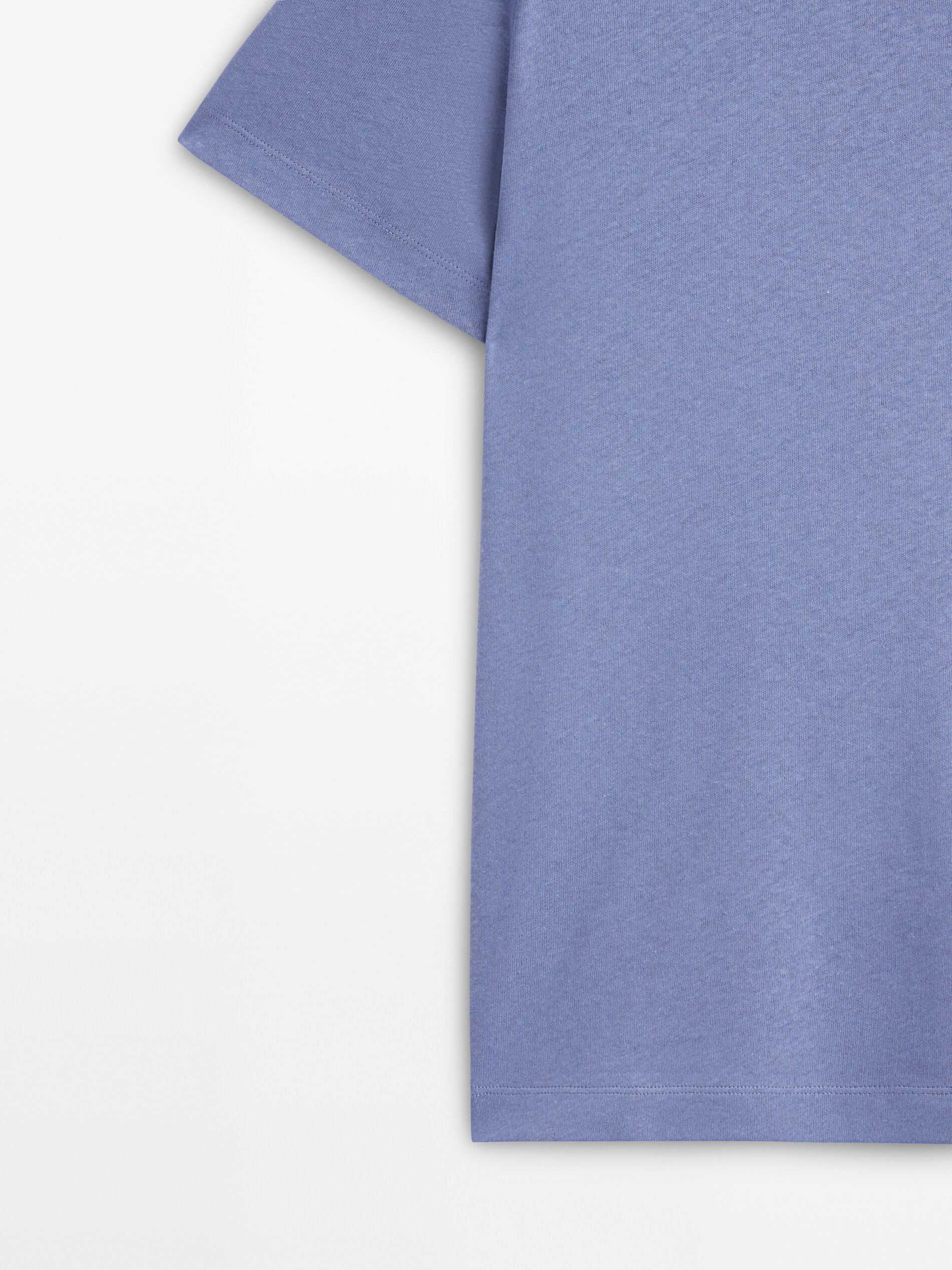 Camiseta de manga curta em mistura de linho e algodão - AZUL ESCURO