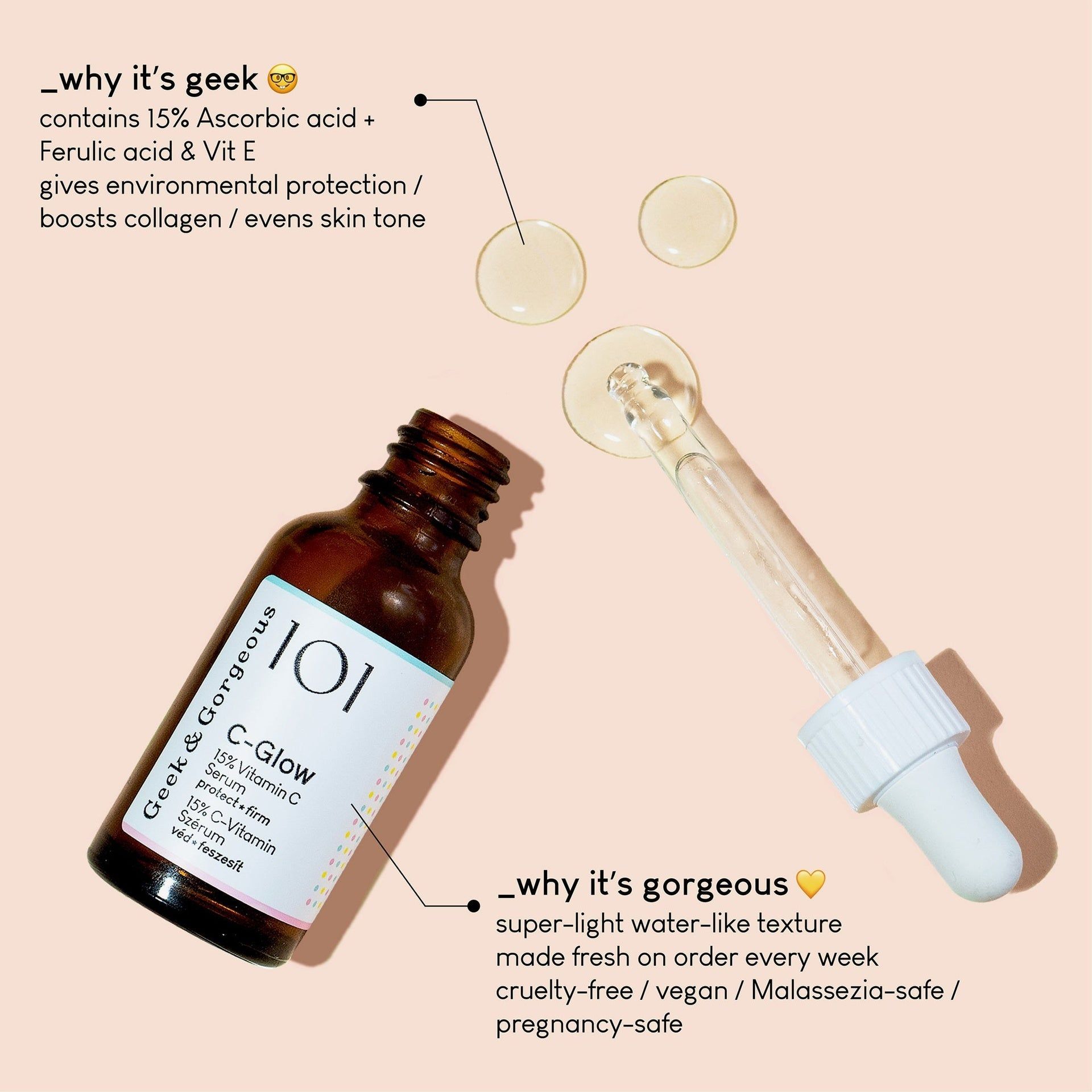Geek & Gorgeous C-Glow- Serum mit 15% Vitamin C, Hochdosiert, Leistungsstarke Gesichtspflege, 30 ml