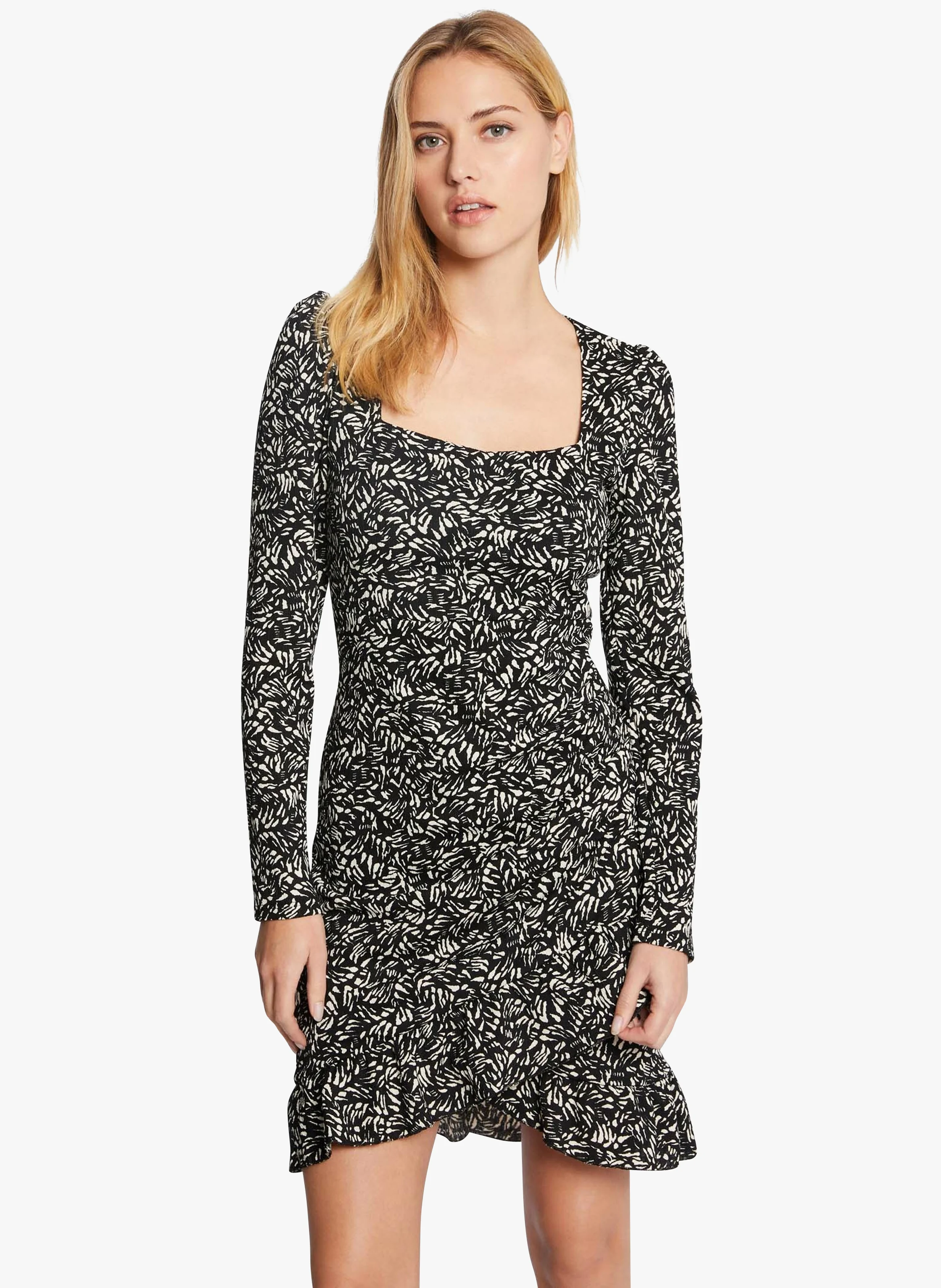 RPRINT - Robe courte à motif fantaisie | Noir