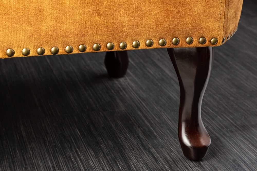 Riess Ambiente Chesterfield Récamière 170cm senfgelb Samt mit Knopfheftung und Nietenbesatz