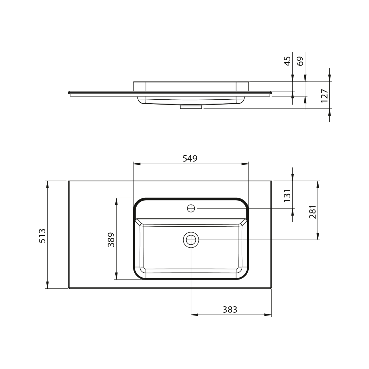 Sapho Brahea wastafel 95x50cm solid surface wit mat met smalle rand en kraangat rechts