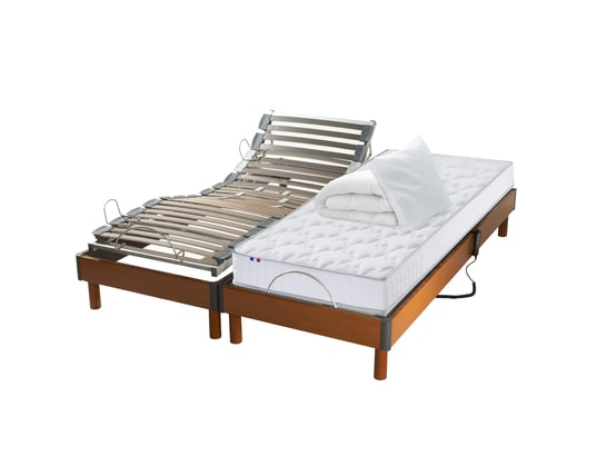 IDLITERIE - Matelas + Sommier 90 x 190 Ensemble relaxation mémoire de forme + couette + oreillers ...