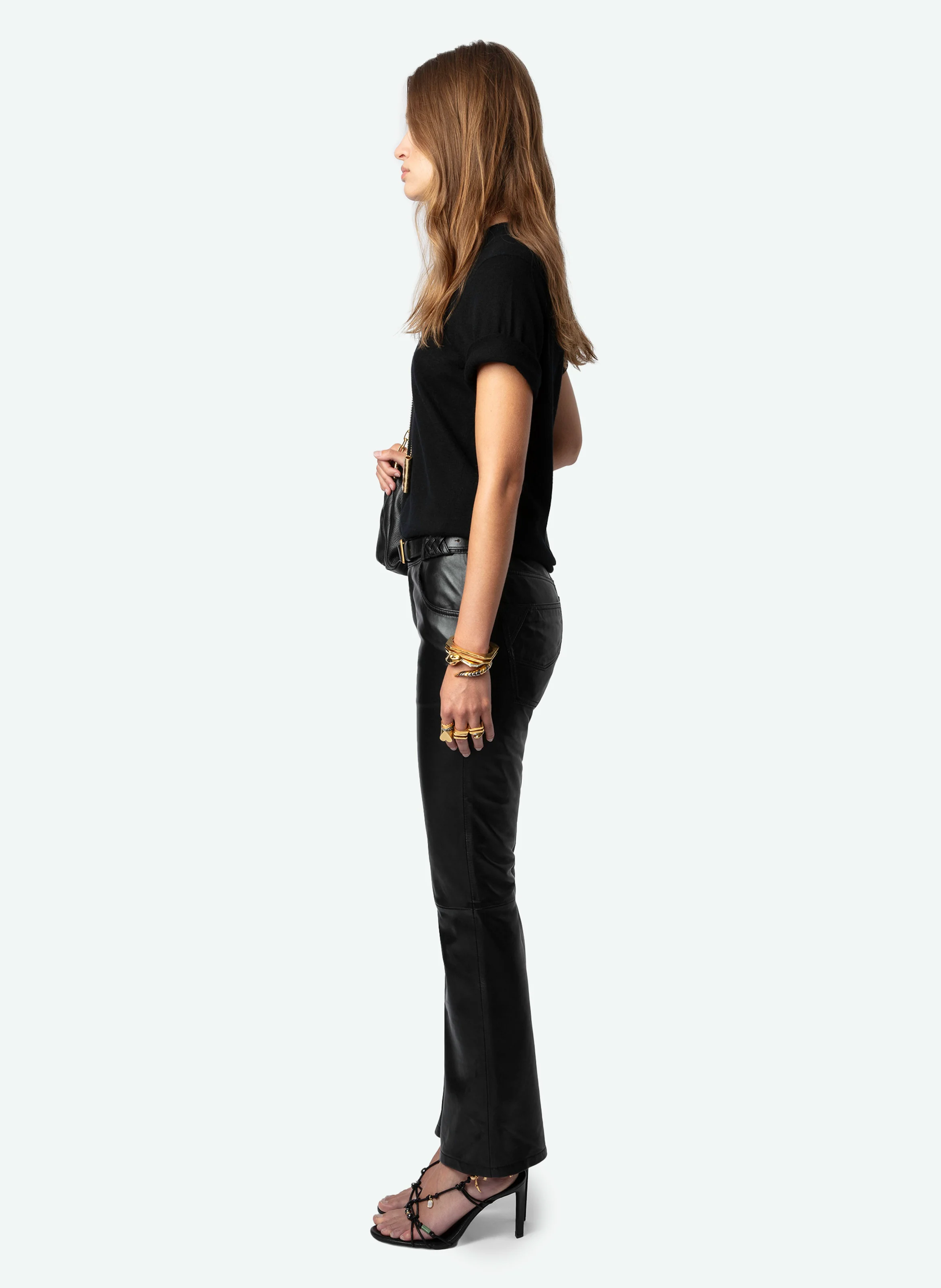 PUSH - Pantalon évasé en cuir | Noir