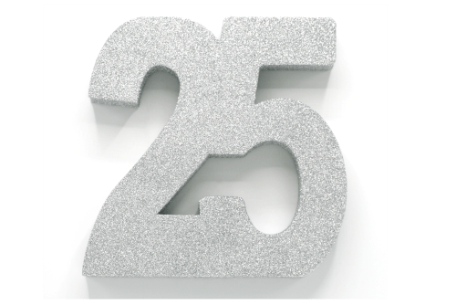 Zilver Tafeldecoratie Cijfer 25 Glitter 20,5cm