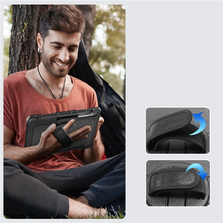 Samsung Galaxy Tab S10 FE  Plus Hybrid Outdoor Case Hülle Handschlaufe   Schultergurt - Schwarz