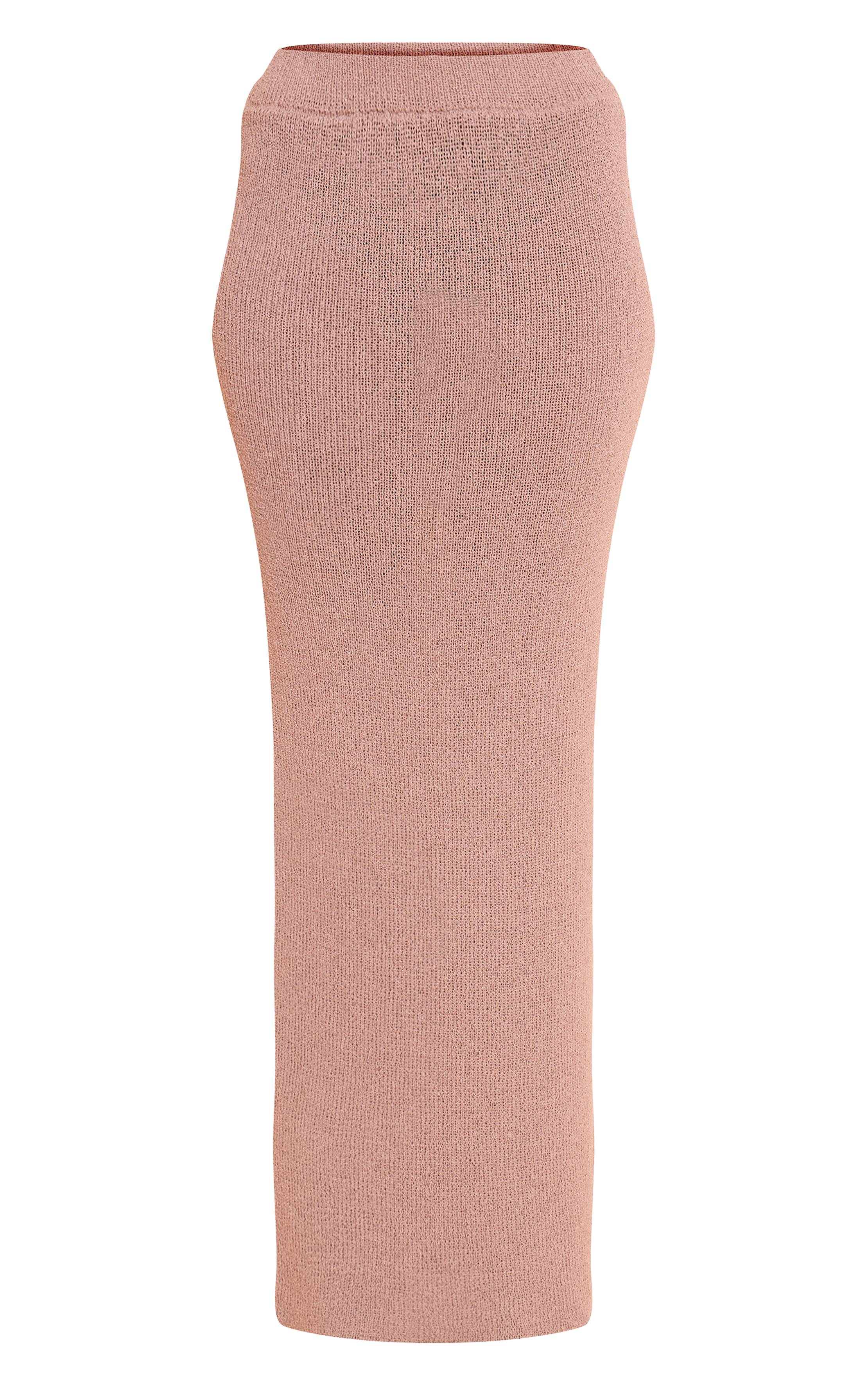 Taupe Jupe Longue Taille Basse En Maille À Pompons
