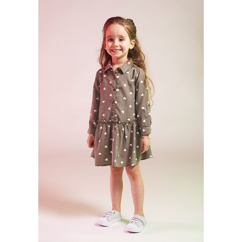 Robe manches longues en lyocell imprimé cœurs pour petite fille - Vert