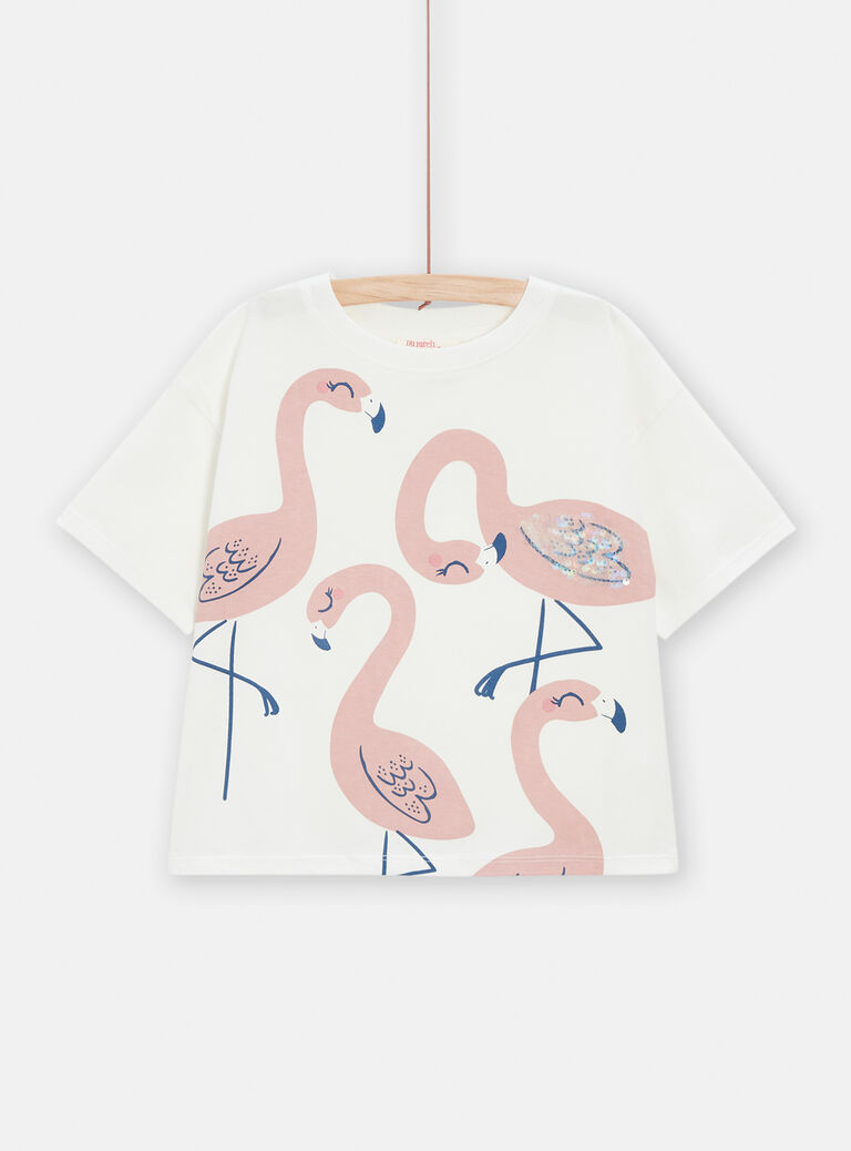 T-shirt à sequins imprimé flamant rose pour fille
