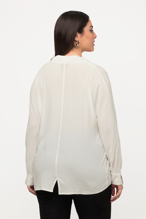 Bluse, Saumschlitz, Oversized, Hemdkragen, Langarm